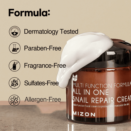 Multi Function Formula All in One Snail Repair Cream 2.53 fl. Oz with 12 Natural Extracts Korean Recovery Cream for Fine Line & Blemish Care