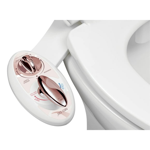 LUXE Bidet Neo 320 - Self Cleaning Dual Nozzle - Hot and Cold Water Non-Electric Mechanical Bidet Toilet Attachment (Rose Gold)