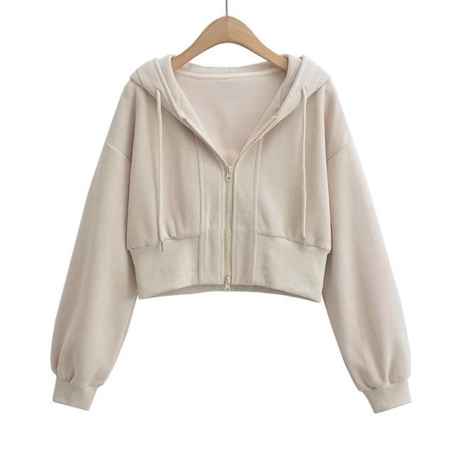 Sudadera con capucha y manga larga para mujer, informal, lisa, de manga larga, con bolsillo y cremallera, para exteriores, con capucha