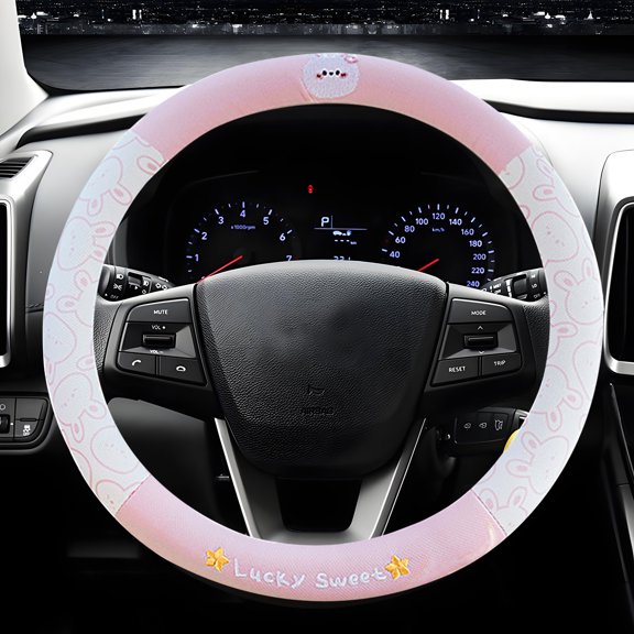 Cartoon Ice Silk Steering Wheel Cover, Anti-Slip Sweat Absorbing Car Handle Cover, All-Season Cute Car Interior Accessories, Comfortable Grip and Stylish Protection
