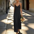 thumbnail image 3 of Hulanddfd Women's Dress V-Neck Halter Sleeveless Solid Color Backless Dress Black Size XL, 3 of 4