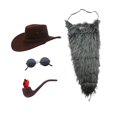 thumbnail image 4 of Sombrero de vaquero y barba, disfraz original, gafas de sol realistas para carnaval. gris, 4 of 9