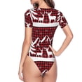 thumbnail image 4 of Easygdp Christmas Buffalo Plaid Women's One-Piece Swimsuit Slim Fit Crew Neck Bodysuit Athletic Swimwear with Concealed Buckle - XX-Large, 4 of 9
