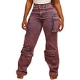 thumbnail image 1 of Gibobby Pantalones deportivos tipo cargo para mujer Pantalones cargo de calle de tendencia con múltiples bolsillos y retazos de tubo recto de talle de mezclilla(Rojo,G), 1 of 5