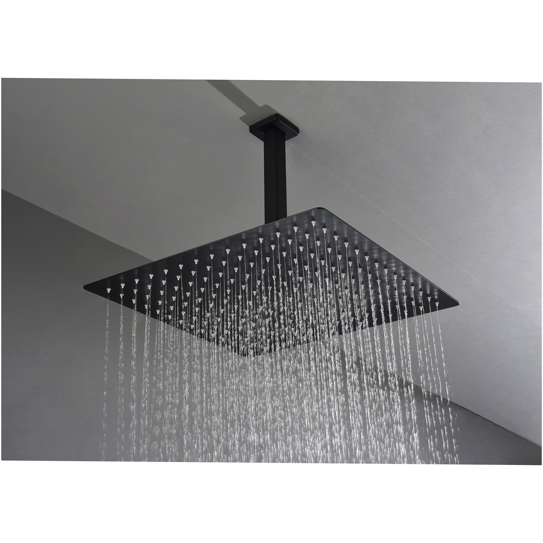 JERFIT 16 Inch Rain Shower Head, Matte Black Luxury Rainfall Showerhead with Self-Cleaning Nozzles, High Pressure Stainless Steel Fixed Showerhead for Bathroom