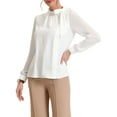 thumbnail image 4 of Allegra K Work Office Blouse for Women's Bow Tie Neck Buttons Mesh Sleeve Chiffon Tops, 4 of 6