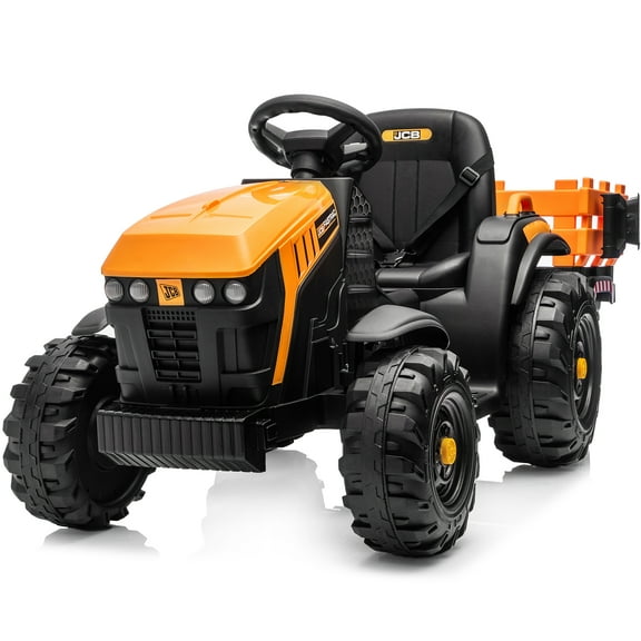 24V 7Ah Ride on Toy Tractor for Big Kids, Licensed JCB Electric Kids Ride on Car Vehicle w/Trailer & Remote, 400W Power - Yellow