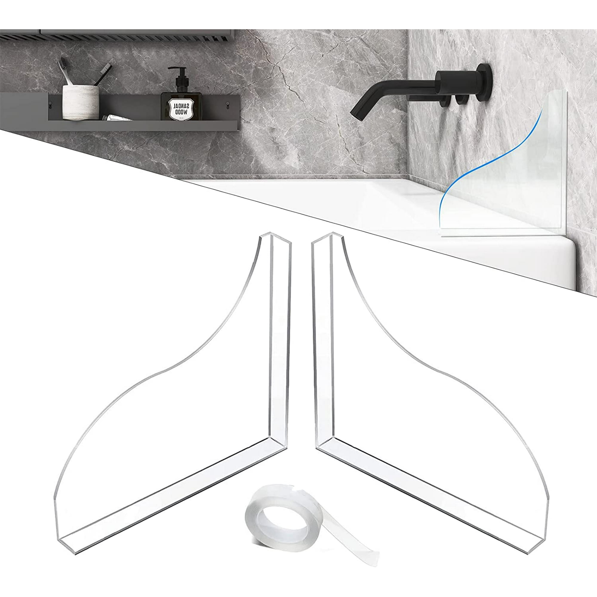 Protection Silicone Acrylique 2 Protections Anti-éclaboussures Baignoire Honitra - Angle Réglable 90-105°, Transparent Adhésif Silicone Acrylique