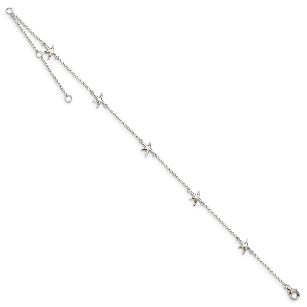 G & W Sterling Silver Rhodium-plated Starfish 9 inch with a 2 inch extention Anklet