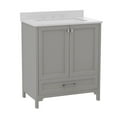 thumbnail image 2 of BizChair 30 Inch Bathroom Vanity with Sink, Storage Cabinet with Soft Close Doors and Bottom Drawer, Carrara Marble Finish Countertop, Gray, 2 of 12