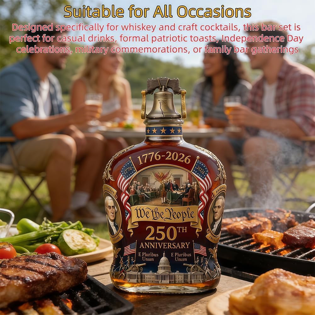 250th Anniversary Whiskey Bottle, We The People 250th Anniversarys Personal Reserve Bottles, Independence Day Patriotic Gift for Liquor Scotch Bourbon or Wine