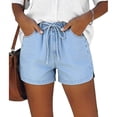 thumbnail image 4 of Busydd Womens Shorts Solid Color Drawstring Denim Shorts Comfortable Casual Elastic Waist Jean Shorts with Pockets, 4 of 5