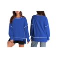 thumbnail image 3 of Female Casual Crewneck Sweatshirts Long Sleeve Oversized Trendy Contrast Stitching Fall Pullover Blouse Blue XL, 3 of 8