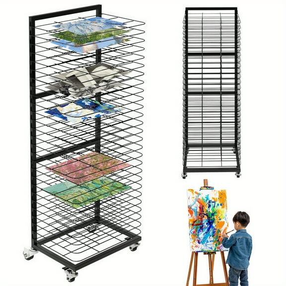 27 Shelves Art Drying Rack for Painting, 27 Removable Shelves, Mobile Art Studio Display Rack, Sturdy Metal, Height 47.2", Shelves 11" X 16", Drying Racks