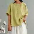 thumbnail image 4 of Summer Akafmk 3/4 Sleeve Shirts for Women,Summer Womens Cotton Linen T Shirts,Summer Irregular Split Thin Loose Large Size Three-quarter Sleeves Round-neck Top/Shirt, 4 of 4