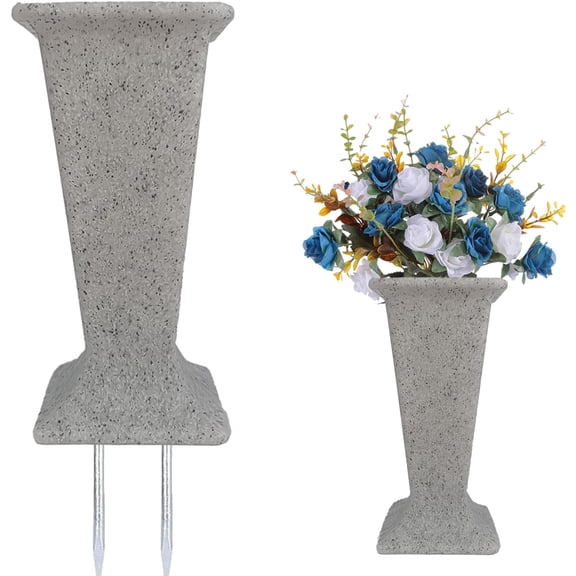 Cemetery Vase for Grave Headstones with Metal Spike Flowers Fake Floral Holder for Atificial Outdoor Tombstone Decorations Markers memorials Sympathy for Loss of Loved Ones (2)