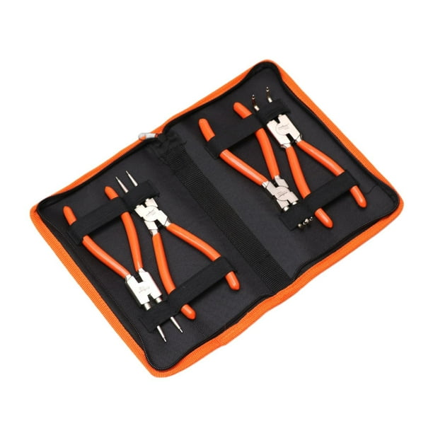 Juego de 4 alicates para anillos de retención internos y externos, diámetro de la punta de 1,7 mm, mordazas rectas y curvas