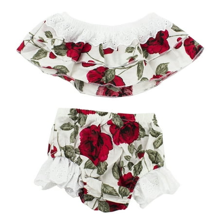 

Baby Girls 2 Pcs Summer Cute Off-shoulder Tank Tops Shorts Sunsuit (18-24 Months)