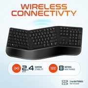 Delton KB200 Wireless Ergonomic Keyboard with Wrist Rest, Quiet Keys, Compatible for Laptop/PC/Tablets/Smartphone - Black