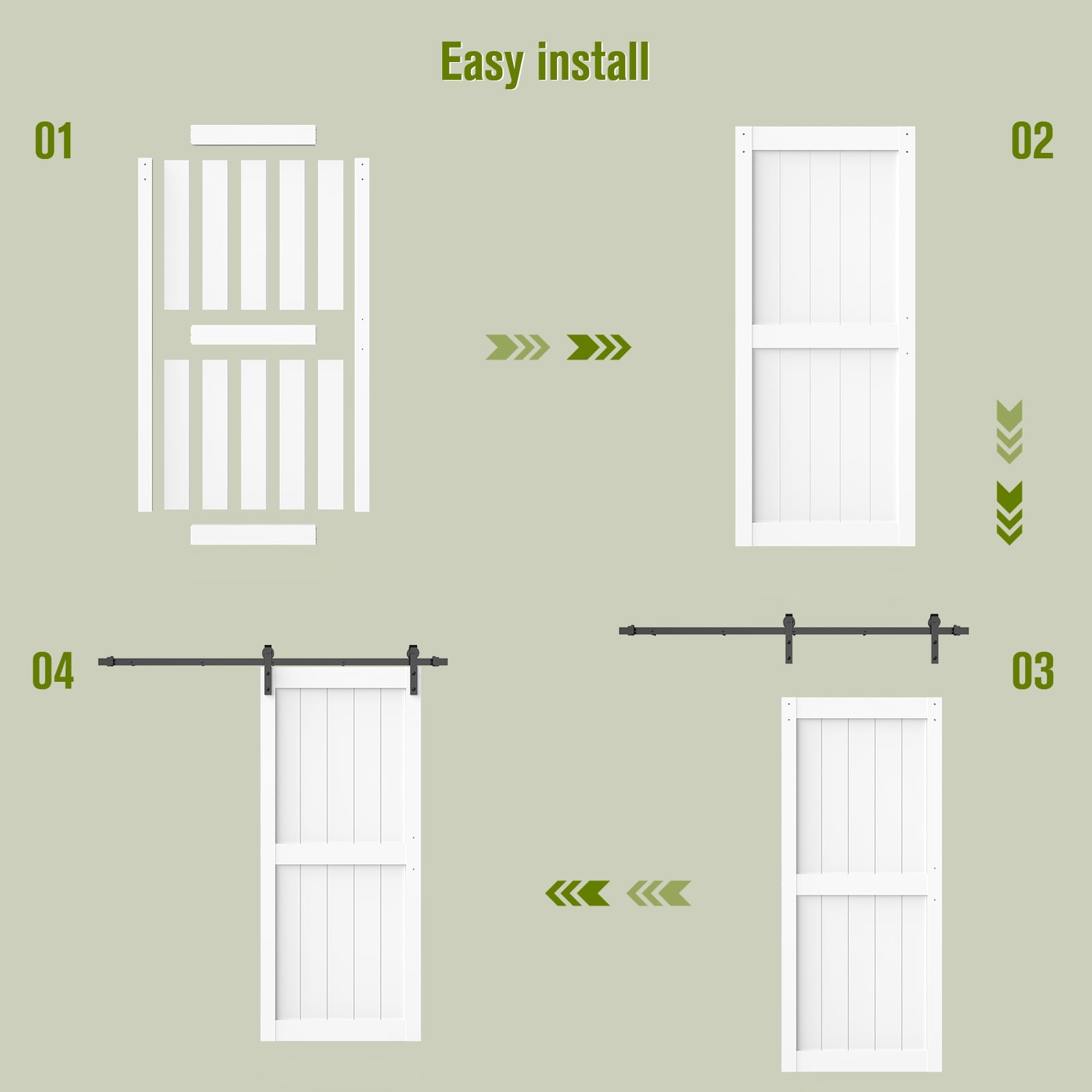 Miniyam White H-Shaped MDF Sliding Barn Door with Hardware and Handle, 36 in x 84 in