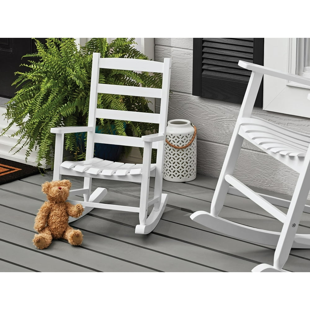 Mainstays Kids Outdoor Wood Porch Rocker, White Color, Weather