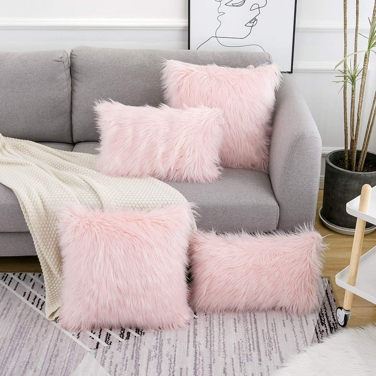 Homgreen Pink Fluffy Pillow Covers New Luxury Series Merino Style