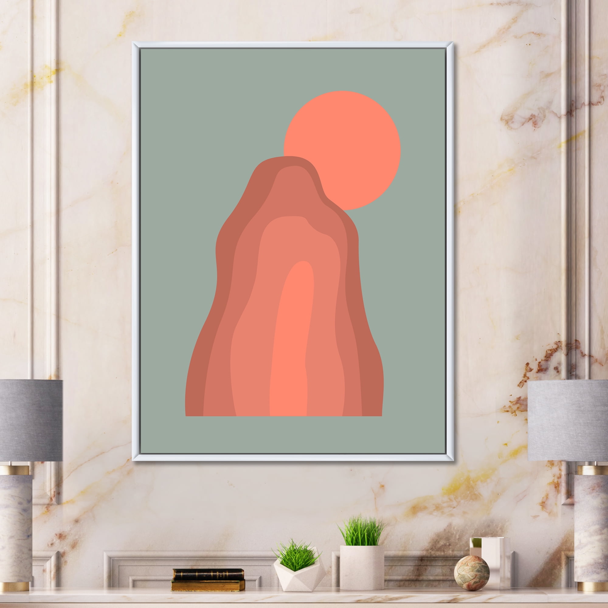 Designart 'Abstract Pink Sunset Mountain Landscape' Modern Framed Canvas Wall Art Print