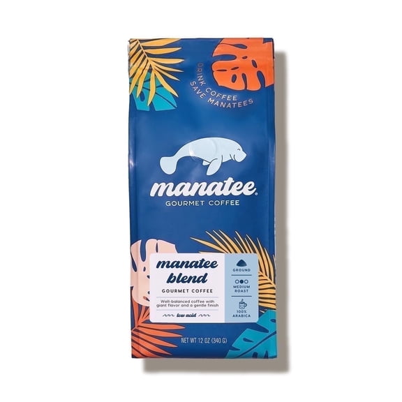 Manatee Gourmet Coffee, Ground, Medium Roast, Manatee Blend, 12 oz Bag