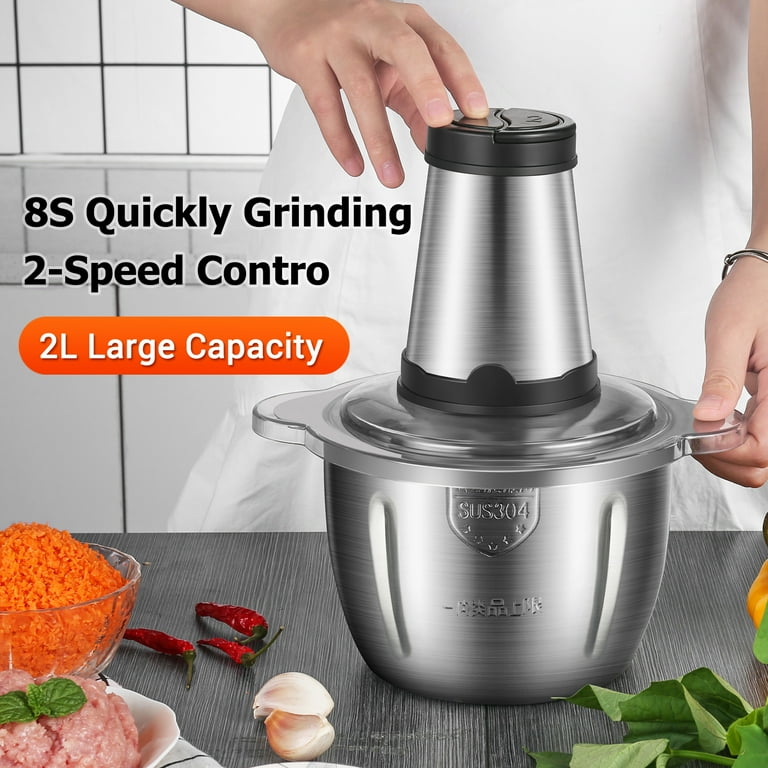 Mewmewcat Electric Meat Grinder 2L Multi Function Stainless Steel Food Processor for Meat Vegetables Fruits Nuts 2-Speed Control Food Chopper for Home