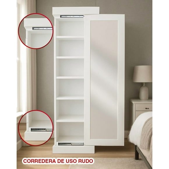 Zapatera Moderna con entrepaños en interior puerta corrediza con espejo Eko