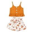 thumbnail image 3 of 2Pcs Kids Clothes Outfit Girl Printed Shorts Pants Summer Outfit Baby Ruffle Top Button Vest, 110cm, 3 of 7