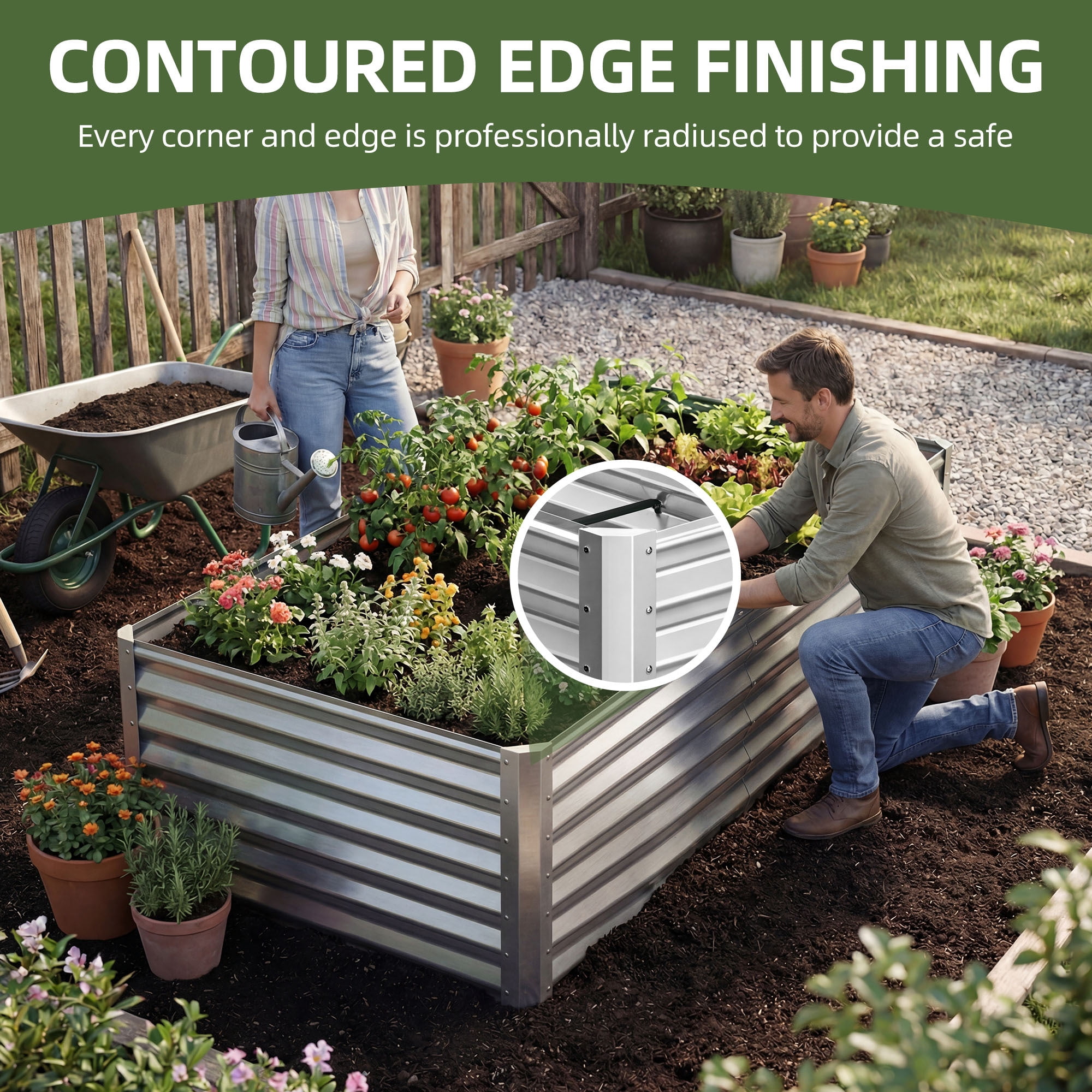 Uforic Galvanized Raised Garden Bed Kit, Metal Planter Box with Gloves, Metal Raised Garden Beds for Vegetables,Silver,6x3x3ft