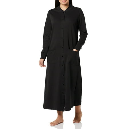 

AmeriMark Women s Fleece Snap Front Long Bath Robe w/ Patch Pockets & Neck Cuff Black LP