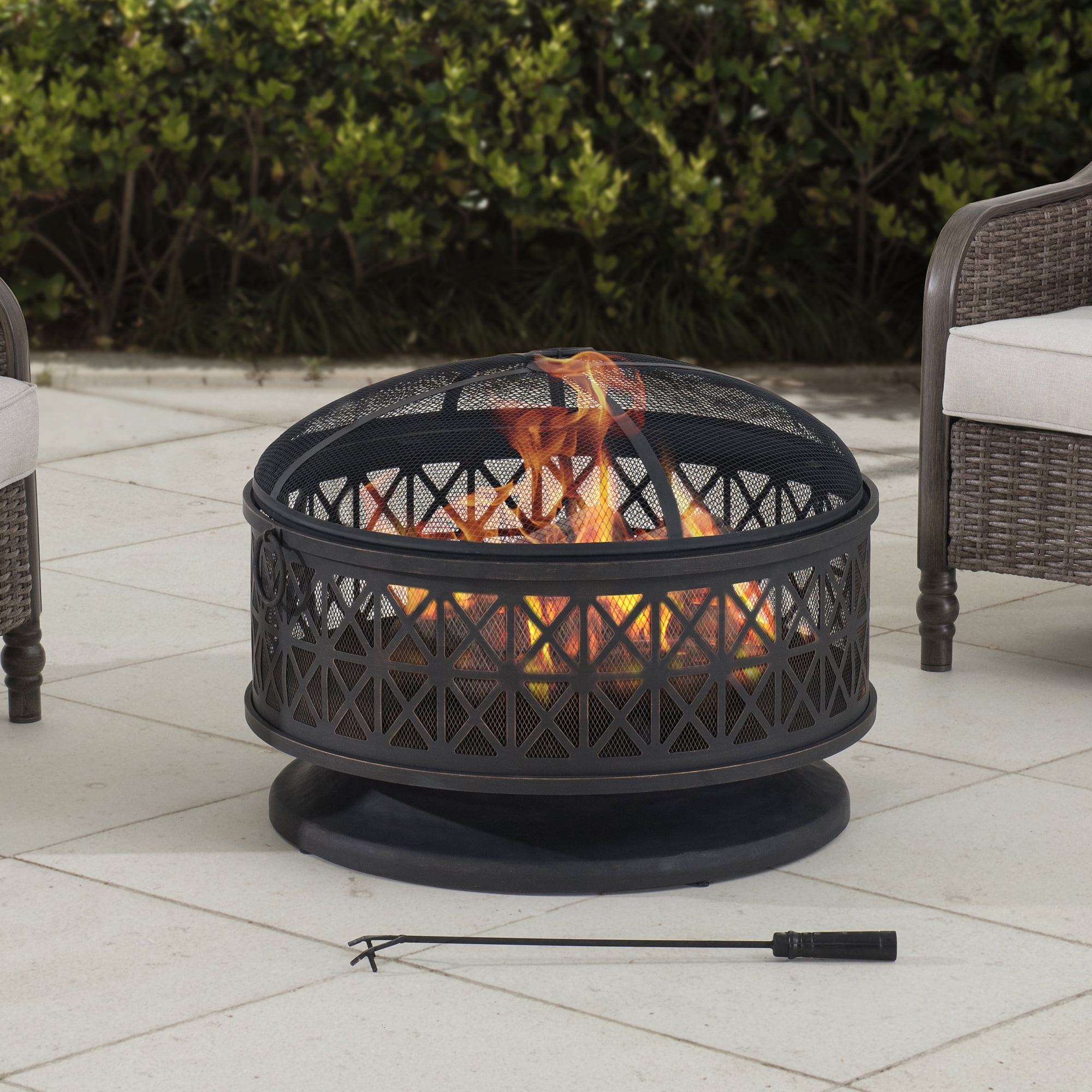 Sunjoy 30 in. Outdoor Fire Pit, Patio Black Round WoodBurning Steel