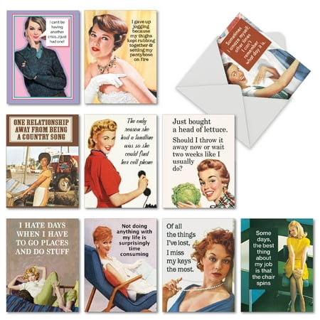 M6622BDG HOT MESS' 10 Assorted Birthday Cards Featuring an Assortment of Retro Images Paired with Funny Phrases, with Envelopes by The Best Card