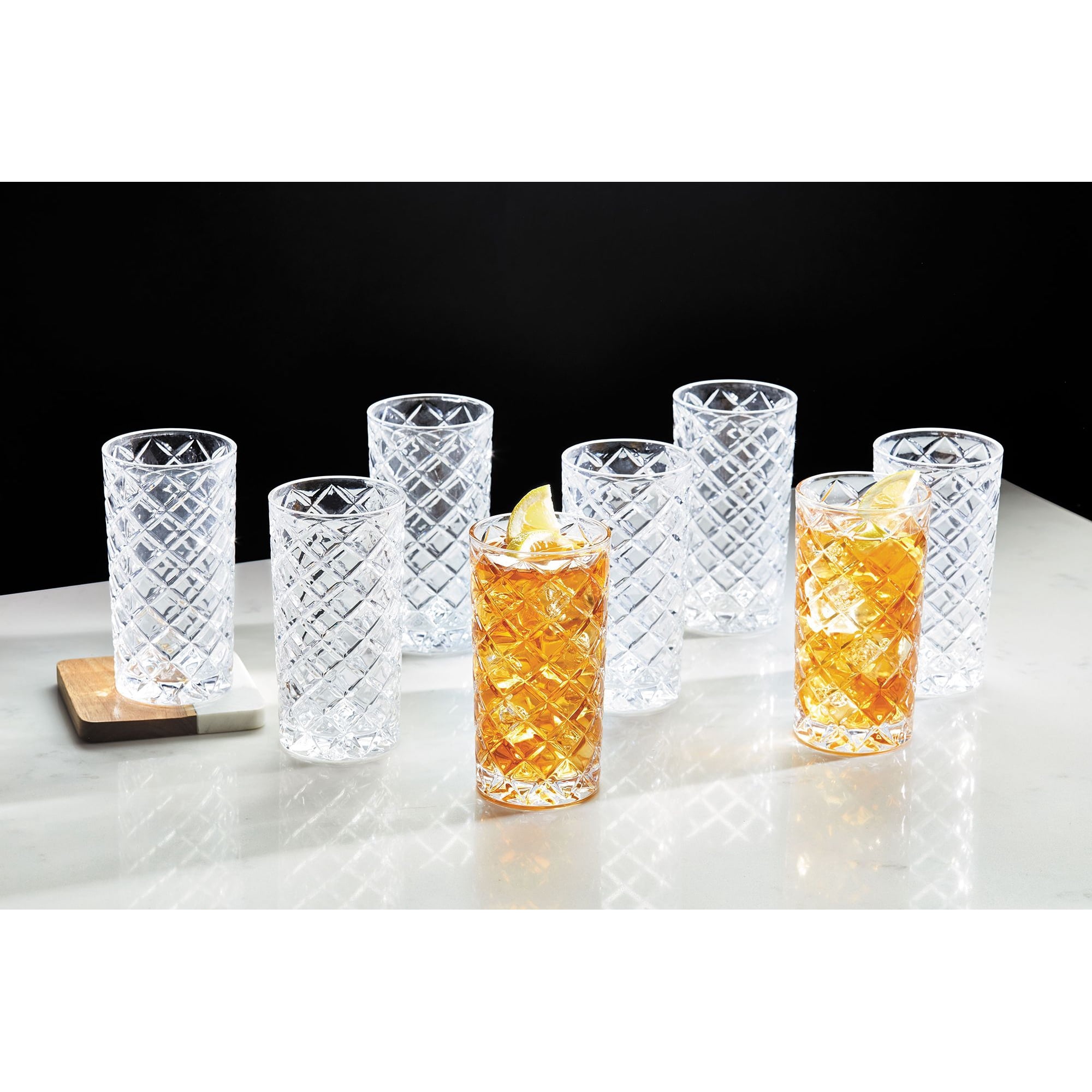 Better Homes & Gardens Diamond Cut Tumbler Clear Drinking Glass, 8 Pack