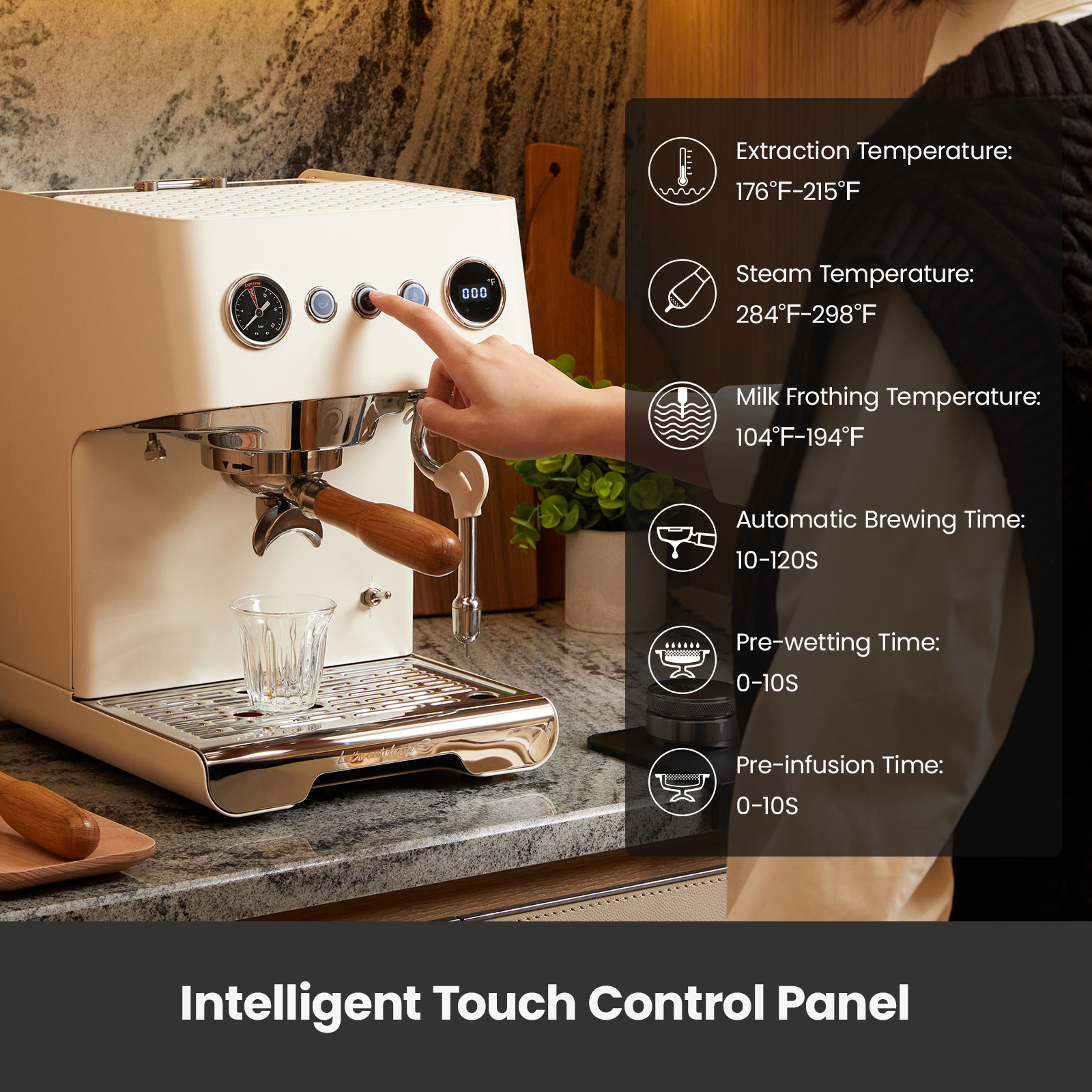 Gemilai G3028A Espresso Machine, 15 Bar Professional Coffee Maker with Adjustable OPV & Automatic Milk Frother, PID Temperature Control, 57oz Tank, 550ml Boiler for Cappuccino, White