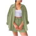 thumbnail image 4 of Conjunto de dos piezas SCZ blusa de muselina de verano para mujer camisa y pantalones cortos verde claro XL, 4 of 4