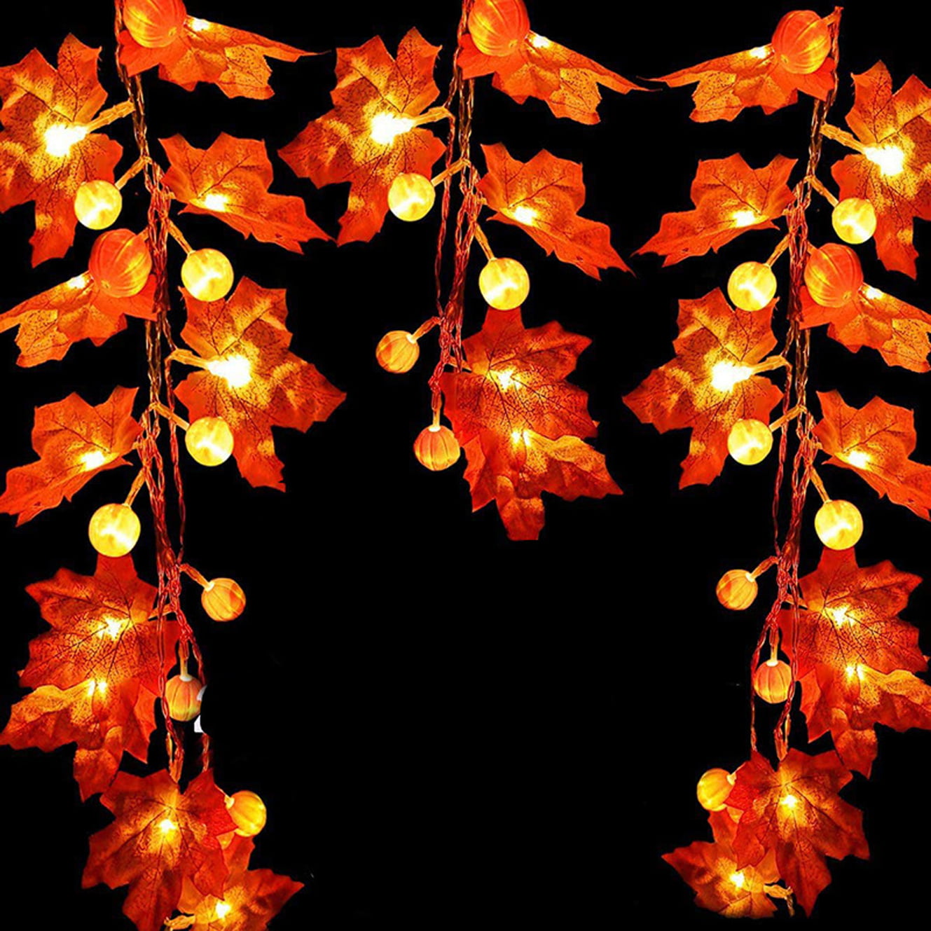 Thanksgiving Decoration Pumpkin Maple Leaf Garland String Lights Halloween Fall 