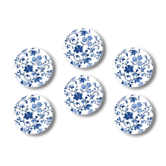 Glass Refrigerator Magnet 6Pcs Magnetic Fridge Sticker,Decor for Kitchen,Whiteboard,Cabinet,Beautiful Blue And White Porcelain