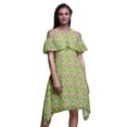 thumbnail image 1 of Bimba Robe Tunique Évasée à Manches Flottantes à Épaules Dénudées à Imprimé Floral Vert pour Femmes - Grande, 1 of 6
