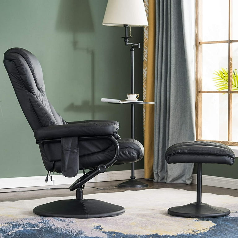 Mcombo PU Leather Recliner with Ottoman, 360 Swivel, Massage Feature,  Black, 4901