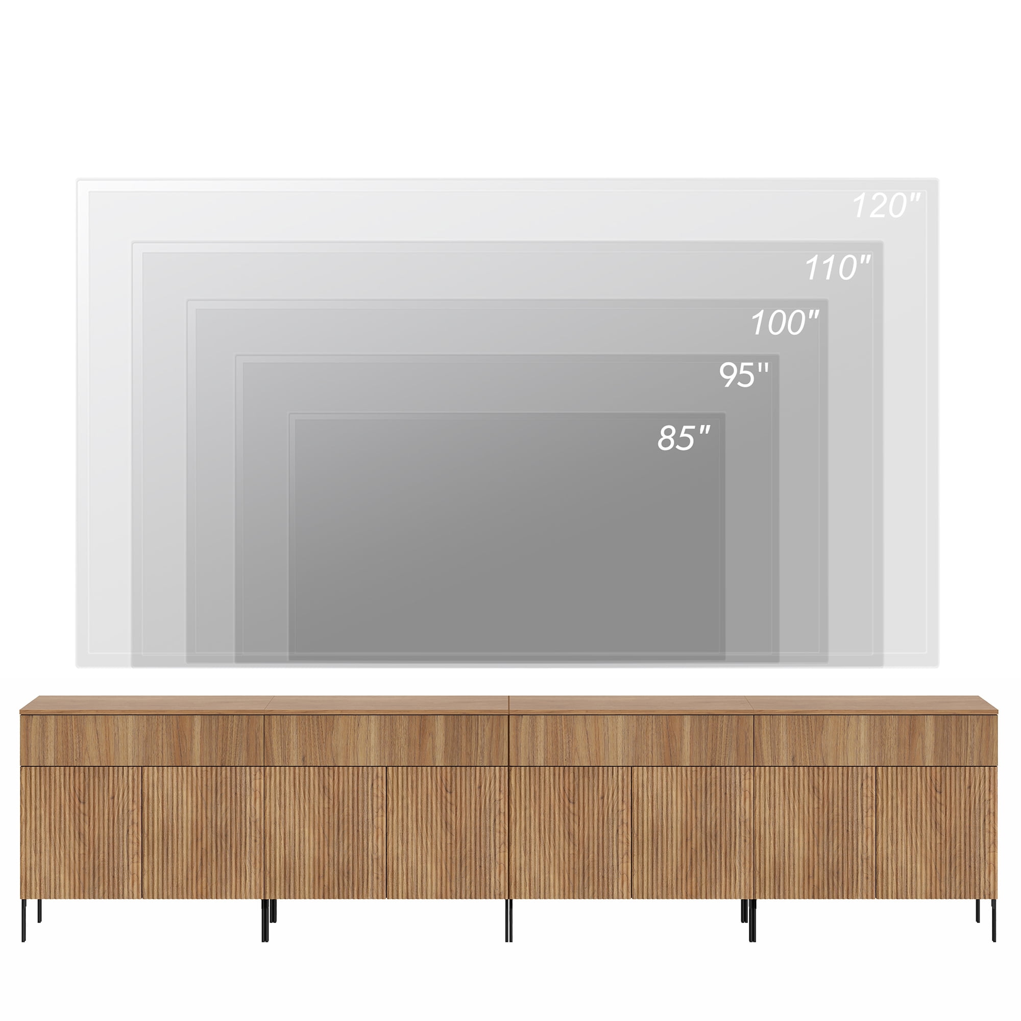 126" Long Modern Reeded TV Stand with Doors, Entertainment Center with Shelf, Wooden TV Console with Drawers for Living Room