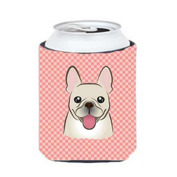 Checkerboard Pink French Bulldog Can Or Bottle Hugger, 12 Oz.