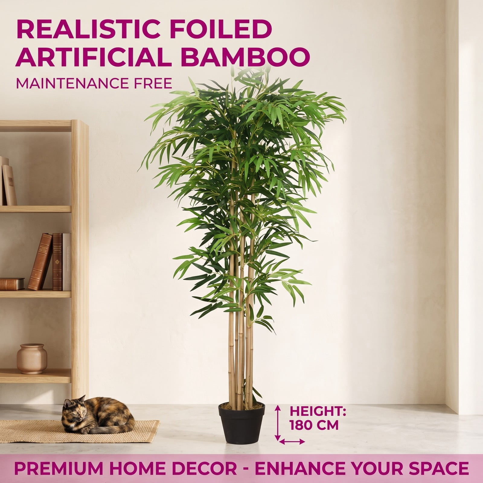 ALPULON 5FT Artificial Bamboo Silk Tree Faux Plant with Plastic Planter Pot for Indoor Outdoor Home Office Decor, Green