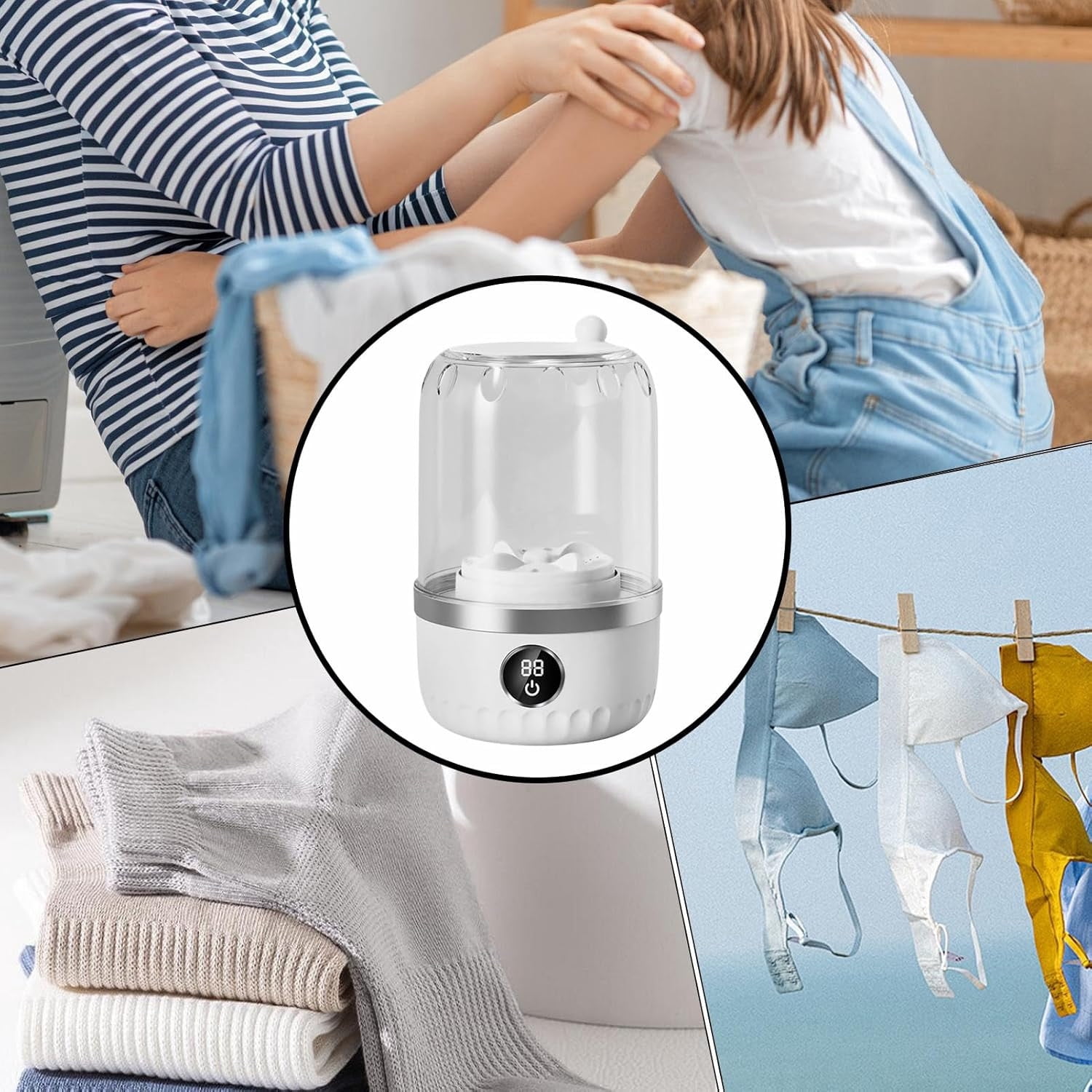 COM1950s Portable Mini Washing Machine for Travel, Small Compact Washer for Apartments & Dorms, Ideal for Delicates, Socks, and Underwear