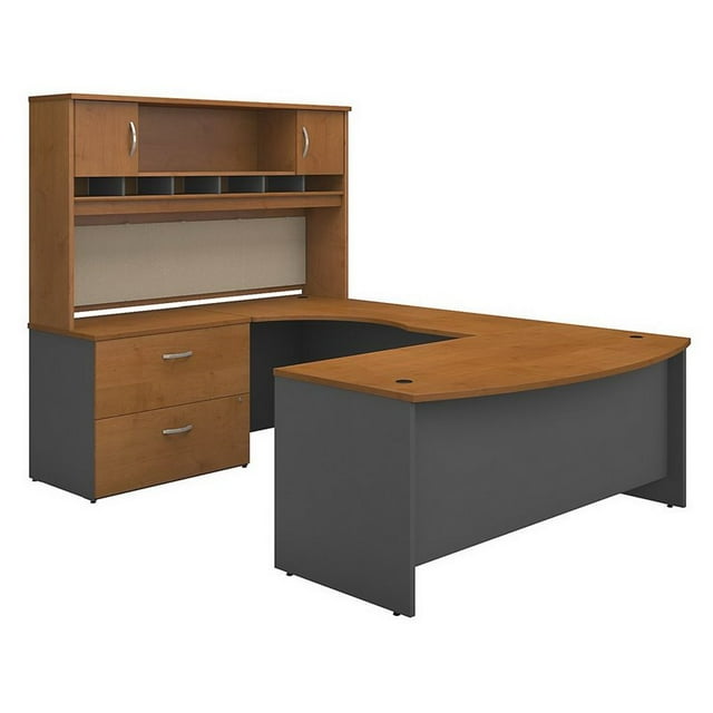 Series C 72W Left Hand Bow Front U Desk Set in Natural Cherry - Engineered Wood