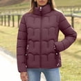 thumbnail image 2 of Thick Jacket for Women Full Zip Stand Collar Jackets Plus Size Casual Quilted Coat Long Sleeve Padded Down Coats Fall Winter Warm Outerwear with Pockets, 2 of 10
