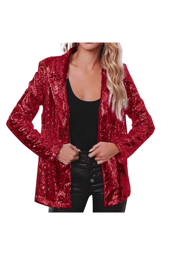 Sequin Blazer for Women Women Sequins Sequin Jacket Casual Long Sleeve Glitter Party Shiny Lapel Rave Outerwear Coat Sparkly Jacket Red L
