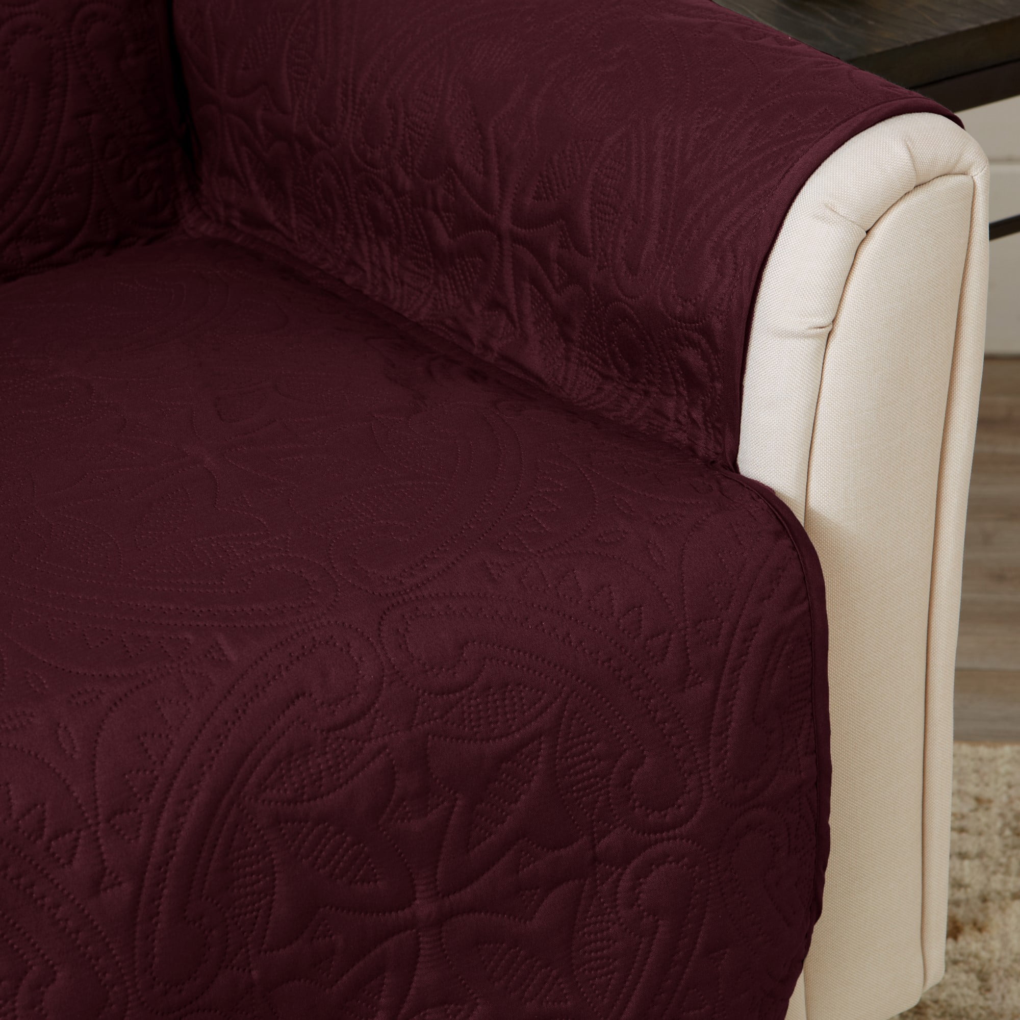 Reversible Quilted Furniture Protector, Machine Washable Slipcover, Sofa, Wine / Light Grey